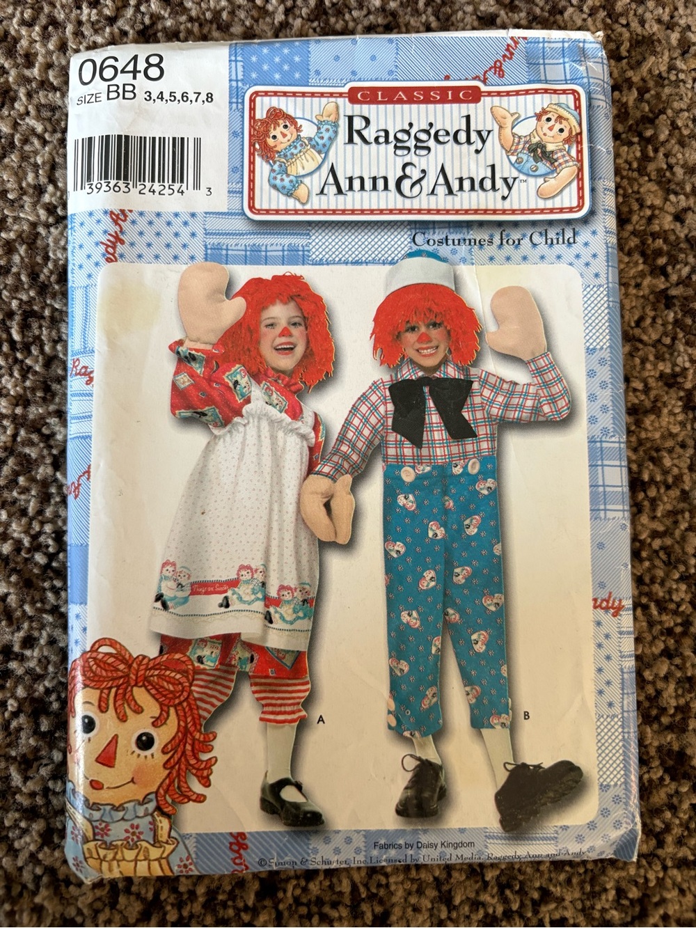 Simplicity Pattern 0648BB for Raggedy Ann & Andy Kid’s Costumes